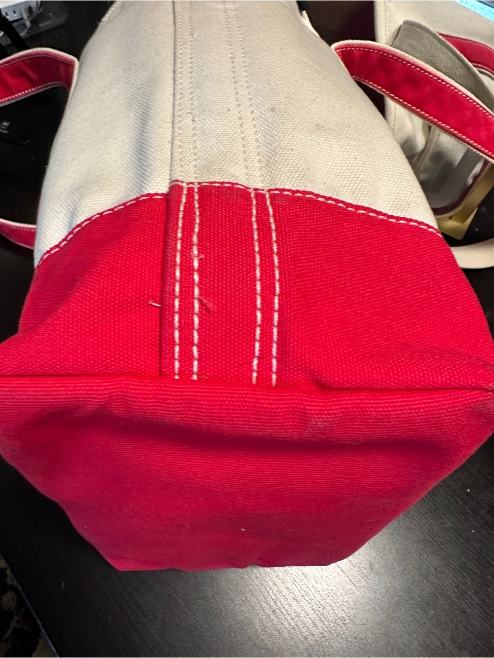 Lands' End Red and White Canvas Tote - Picture 6 of 11